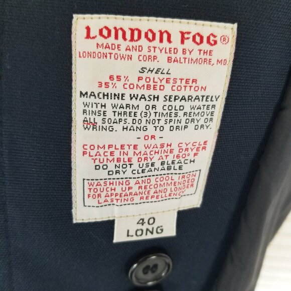 Men's London Fog Trench Coat Size 40 Long Navy Blue - Picture 7 of 10